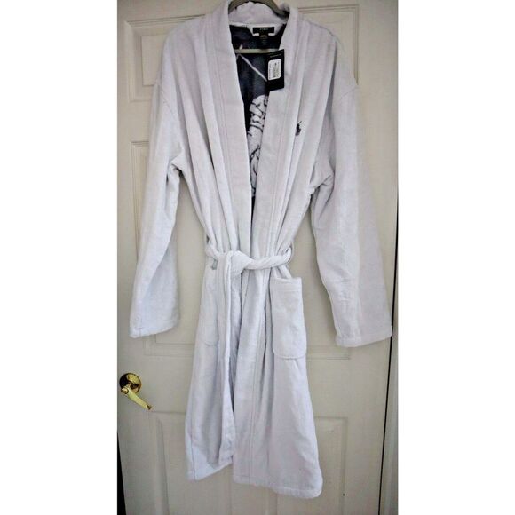 Polo Ralph Lauren P299RL AXKL Men's Sz L/XL White Pony Logo Velour Robe - Picture 8 of 10